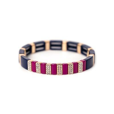 Bracelet Simone à bordeaux Colorstrass en métal émaillé encre et magenta